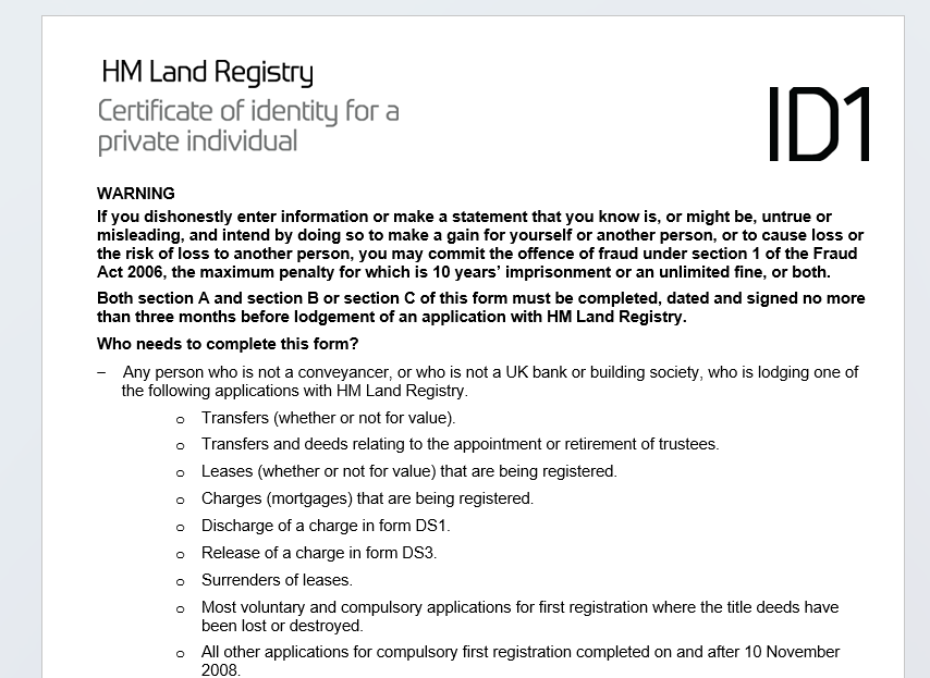 ID1 identity verification form