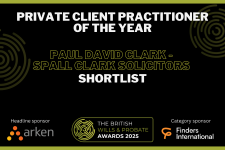 Graphic showing Paul Clark as shortlisted for Private Client Practitioner of the Year at British Wills and Probate Awards 2025