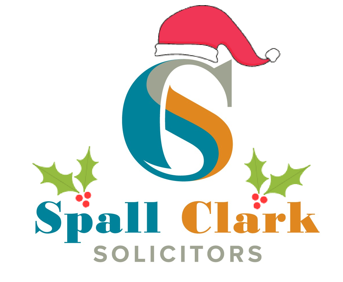 Spall Clark logo with Santa hat and holly leaves