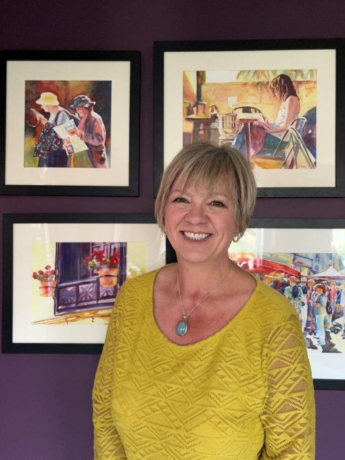 Deborah Lees with four of her pictures