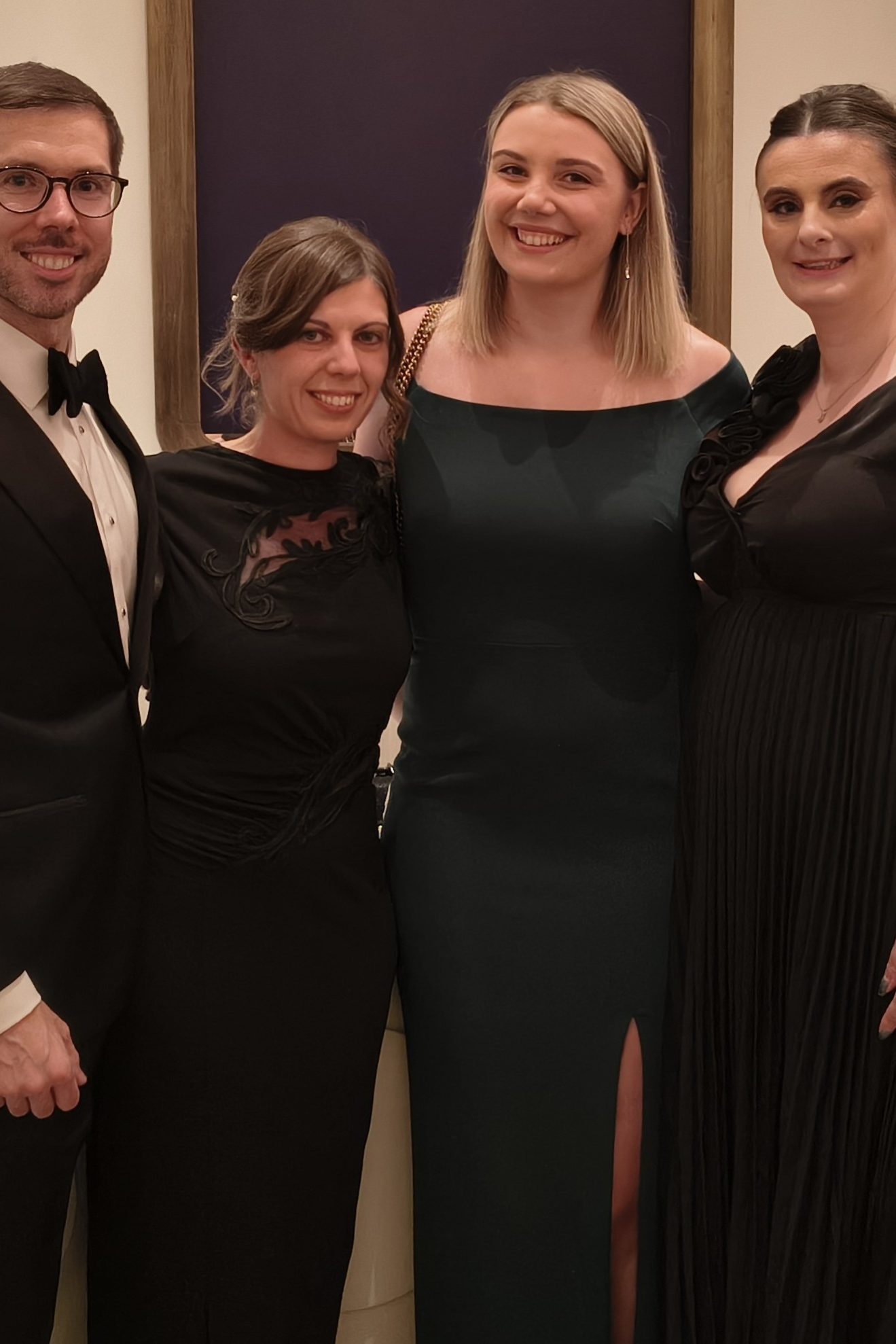 Spall Clark team in black tie. Paul Clark, Becky Spall., Natasha Yelland, Melissa Howman.