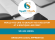 Spall Clark Solicitors Logo with three coloured bands with text: 'Would you like to qualify as a solicitor at a boutique law firm' 'we are hiring' 'graduate legal apprentice'