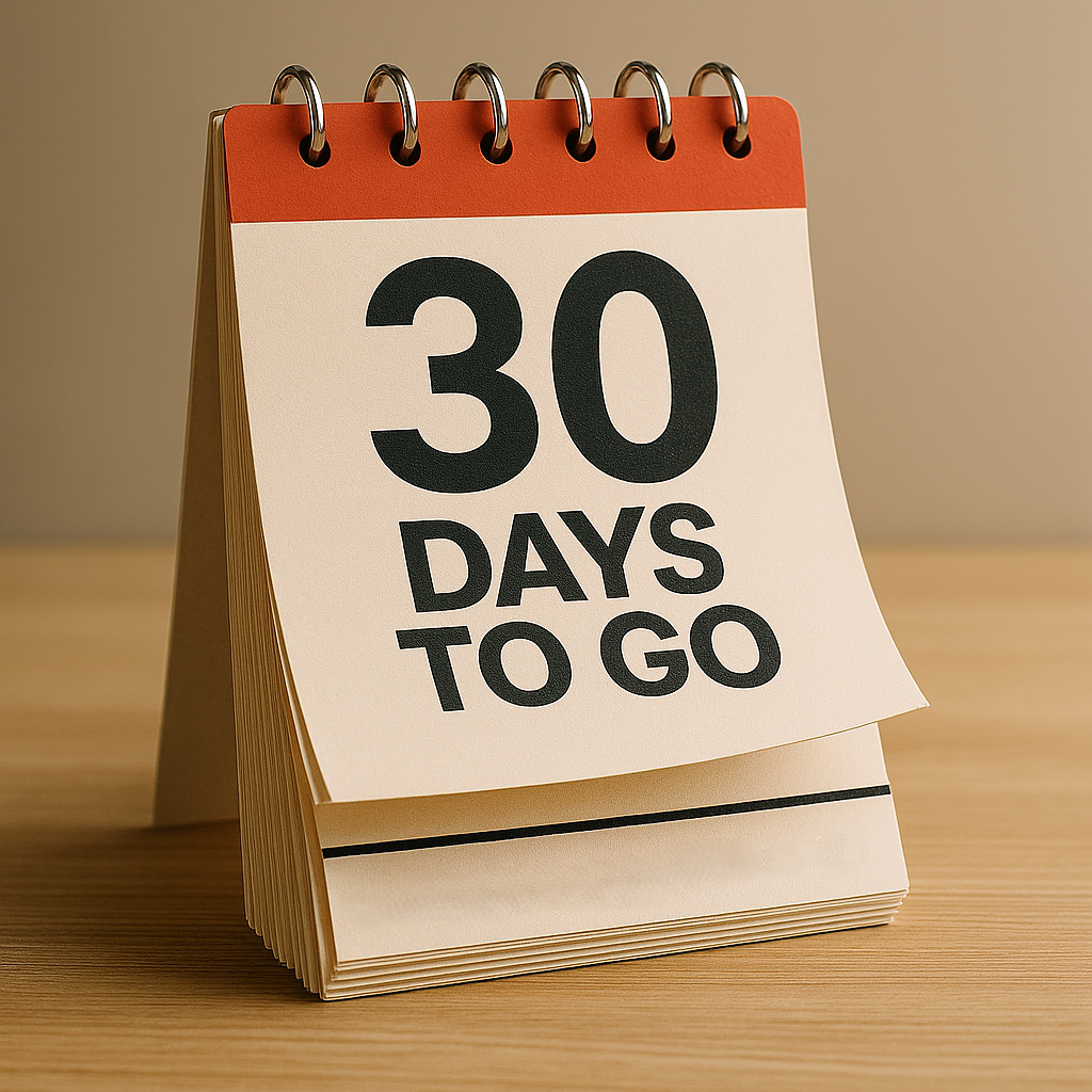 Tear off day counter showing 30 days to go