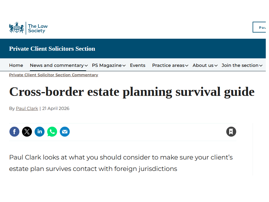 Screenshot of the title of Cross-border estate planning survival guide by Paul Clark TEP