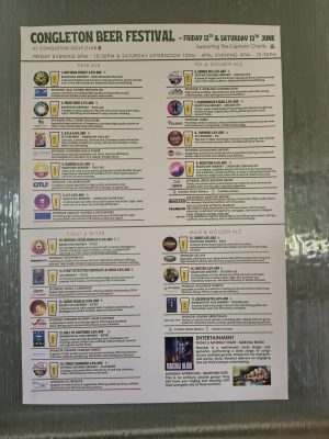 List of 17 beers at Congleton Beer Festival 2026.